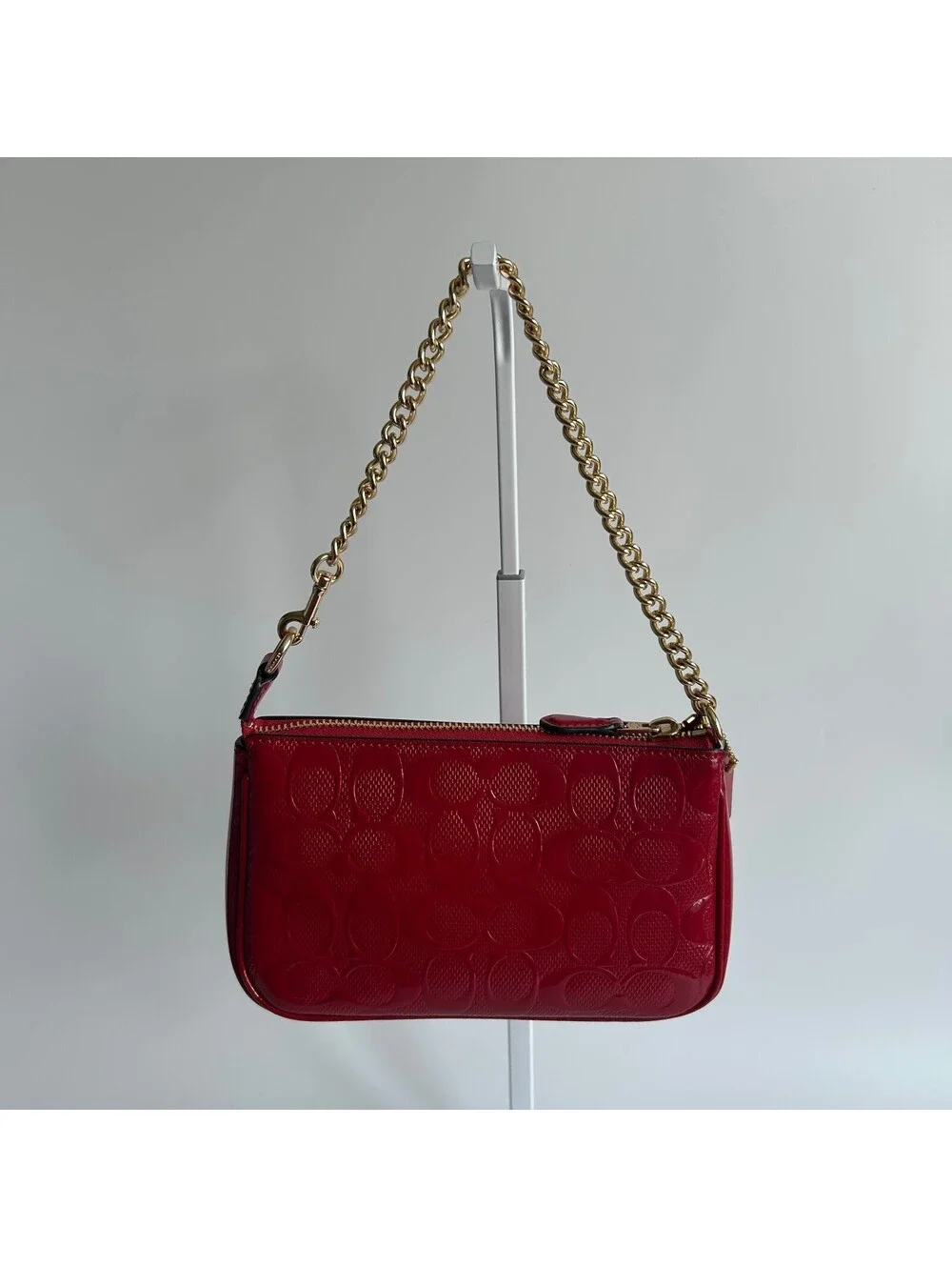 Coach Nolita 19 Red Signature Patent Leather Shoulder Bag Red Gold